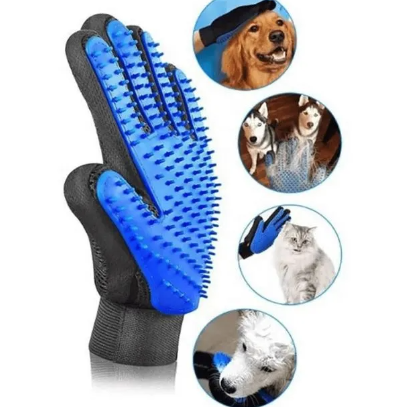 Guante Masajeador de Silicona Quita Pelusas para Mascotas Perros y Gatos Azul